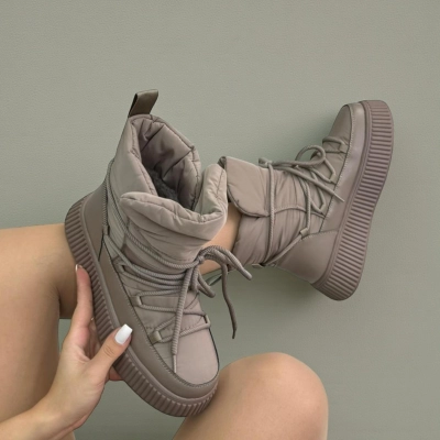 Дутики женские на зиму натуральная кожа с текстилем капучино X1056-7