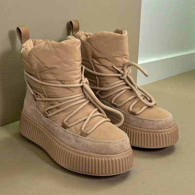 Дутики женские на зиму натуральная замша с текстилем мокко X1056-17