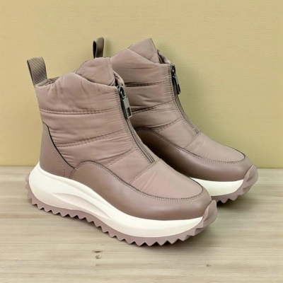 Дутики женские на зиму натуральная кожа с текстилем капучино X1053-7