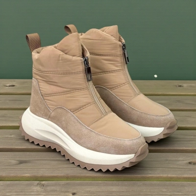 Дутики женские на зиму натуральная замша с текстилем мокко X1053-17