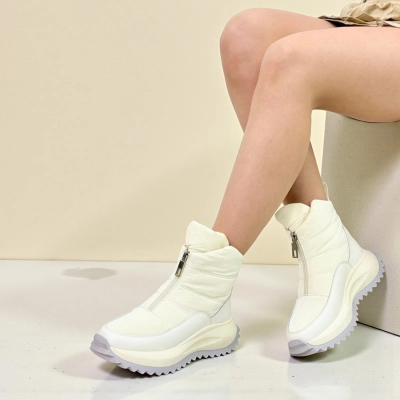 Дутики женские на зиму натуральная кожа с текстилем бежевые X1053-3