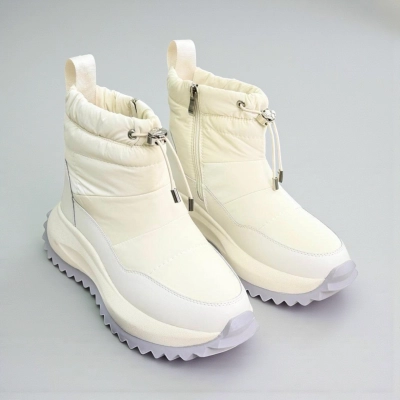 Дутики женские на зиму натуральная кожа с текстилем бежевые X1051-3