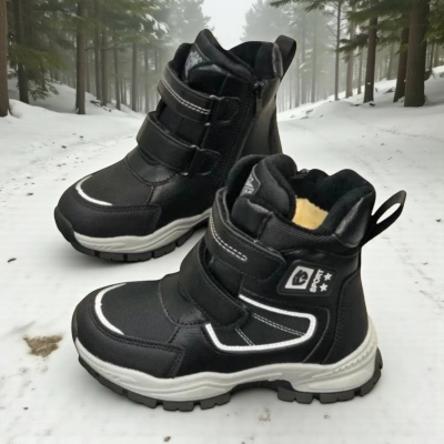 Ботинки детские на зиму искусственная кожа черные A6671-1