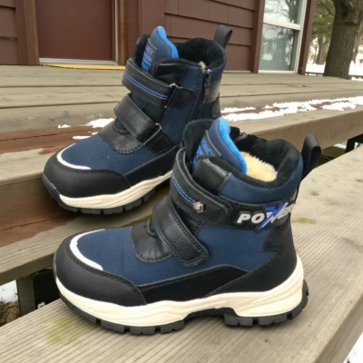 Ботинки детские на зиму искусственная кожа черные с синим A6672-2