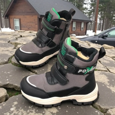 Ботинки детские на зиму искусственная кожа черные с капучино A6672-3