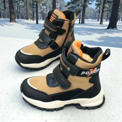 Ботинки детские на зиму искусственная кожа черные с мокко A6672-6