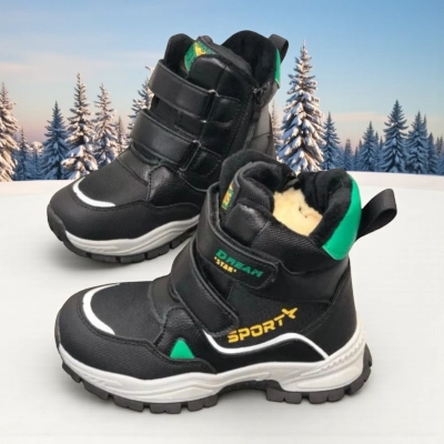 Ботинки детские на зиму искусственная кожа черные A6675-1