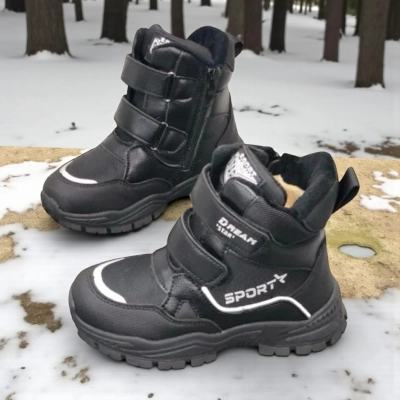 Ботинки детские на зиму искусственная кожа черные A6675-21