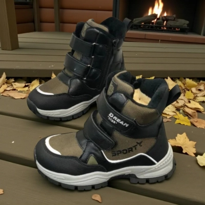 Ботинки детские на зиму искусственная кожа хаки A6675-9