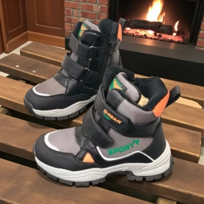 Ботинки детские на зиму искусственная кожа серые A6675-3