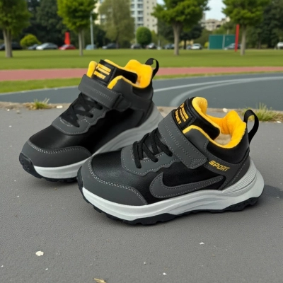 Кроссовки детские на зиму искусственная кожа серые с черным A8865-3 Кроссовки детские на зиму искусственная кожа серые с черным A8865-3