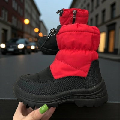 Дутики детские на зиму искусственная кожа с текстилем красные A5118-5