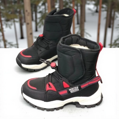 Дутики детские на зиму искусственная кожа с текстилем черные A5116-3