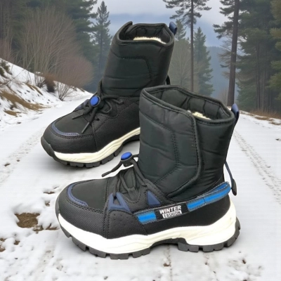 Дутики детские на зиму искусственная кожа с текстилем черные A5116-10