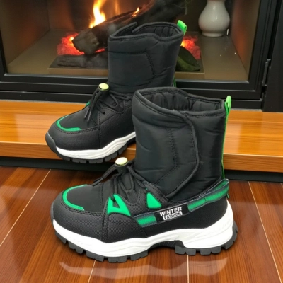 Дутики детские на зиму искусственная кожа с текстилем черные A5116-7