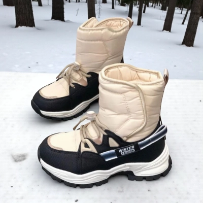 Дутики детские на зиму искусственная кожа с текстилем бежевые A5116-8