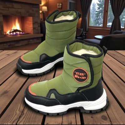 Дутики детские на зиму искусственная кожа с текстилем зеленые A5115-9