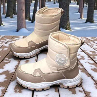 Дутики детские на зиму искусственная кожа с текстилем бежевые A5115-11