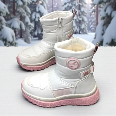 Дутики детские на зиму искусственная кожа с текстилем белые A5113-19