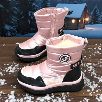 Дутики детские на зиму искусственная кожа с текстилем розовые A5113-13