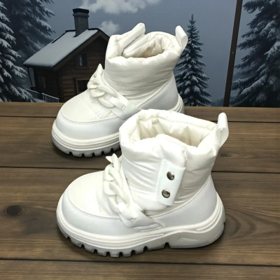 Дутики детские на зиму искусственная кожа с текстилем белые C6062-18