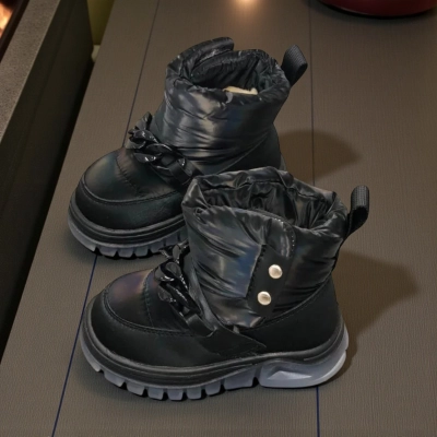 Дутики детские на зиму искусственная кожа с текстилем черные C6062-21