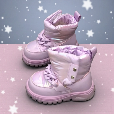 Дутики детские на зиму искусственная кожа с текстилем сиреневые C6062-19