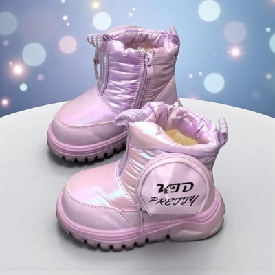 Дутики детские на зиму искусственная кожа с текстилем сиреневые C6063-19