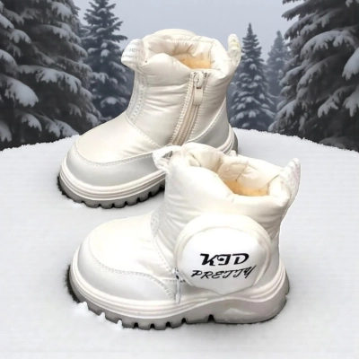 Дутики детские на зиму искусственная кожа с текстилем белые C6063-18