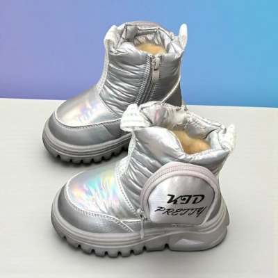 Дутики детские на зиму искусственная кожа с текстилем серебристые C6063-28