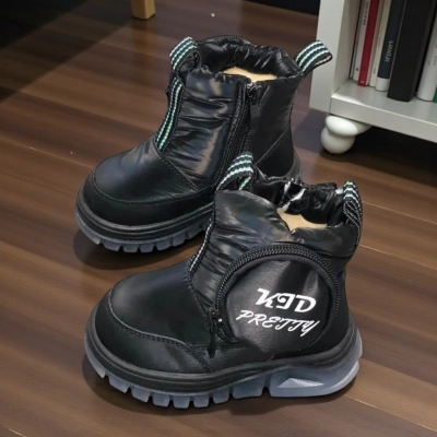 Дутики детские на зиму искусственная кожа с текстилем черные C6063-21