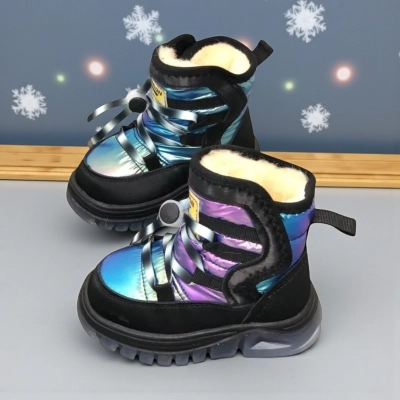 Дутики детские на зиму искусственная кожа с текстилем неоновые C6061-10