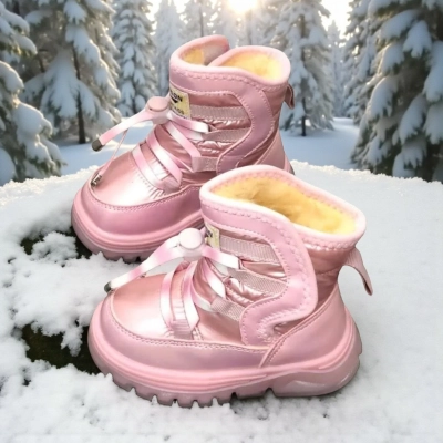 Дутики детские на зиму искусственная кожа с текстилем розовые C6061-13