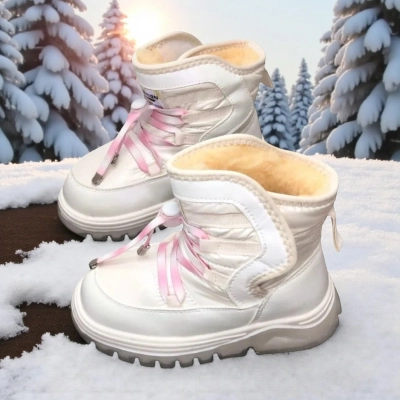 Дутики детские на зиму искусственная кожа с текстилем бежевые B6061-18