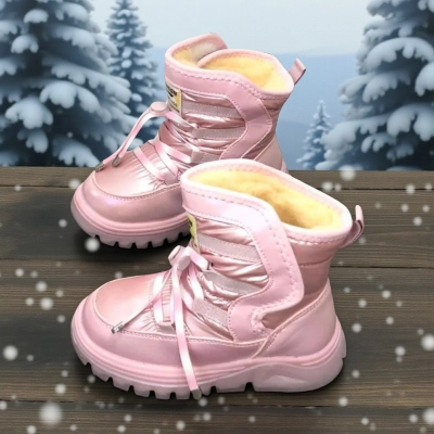 Дутики детские на зиму искусственная кожа с текстилем розовые B6061-13