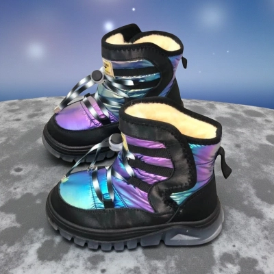 Дутики детские на зиму искусственная кожа с текстилем неоновые B6061-10