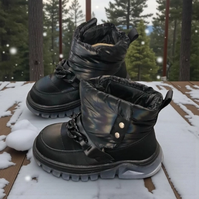 Дутики детские на зиму искусственная кожа с текстилем черные B6061-21 Дутики детские на зиму искусственная кожа с текстилем черные B6061-21