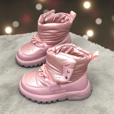 Дутики детские на зиму искусственная кожа с текстилем розовые B6062-13