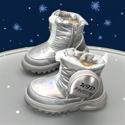 Дутики детские на зиму искусственная кожа с текстилем серебристые B6063-28