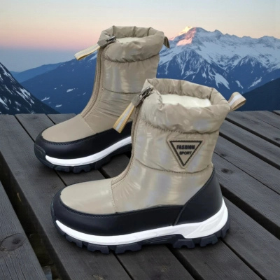 Дутики детские на зиму искусственная кожа с текстилем капучино A5551-11