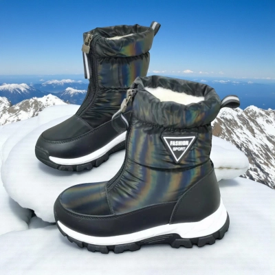 Дутики детские на зиму искусственная кожа с текстилем черные A5551-2