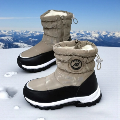 Дутики детские на зиму искусственная кожа с текстилем капучино A5557-11