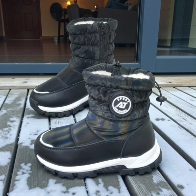 Дутики детские на зиму искусственная кожа с текстилем черные A5557-1