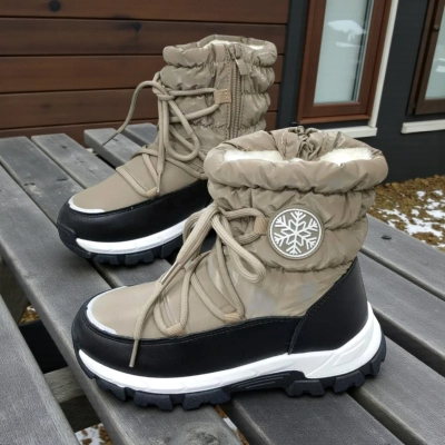 Дутики детские на зиму искусственная кожа с текстилем капучино A5552-11