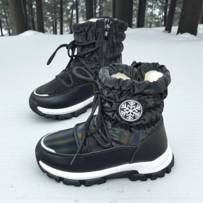 Дутики детские на зиму искусственная кожа с текстилем черные A5552-1