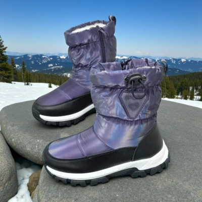 Дутики детские на зиму искусственная кожа с текстилем сиреневые A5556-19