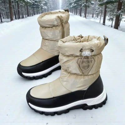 Дутики детские на зиму искусственная кожа с текстилем бежевые A5556-10