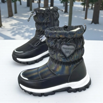 Дутики детские на зиму искусственная кожа с текстилем черные A5553-1