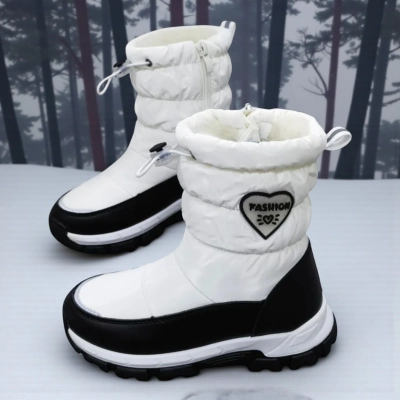 Дутики детские на зиму искусственная кожа с текстилем белые A5553-18