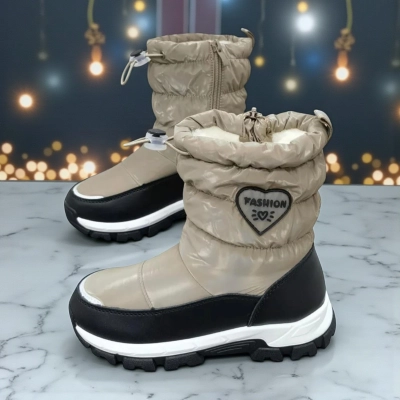 Дутики детские на зиму искусственная кожа с текстилем капучино A5553-11